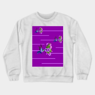 Hummingbirds and purple flowers on purple Crewneck Sweatshirt